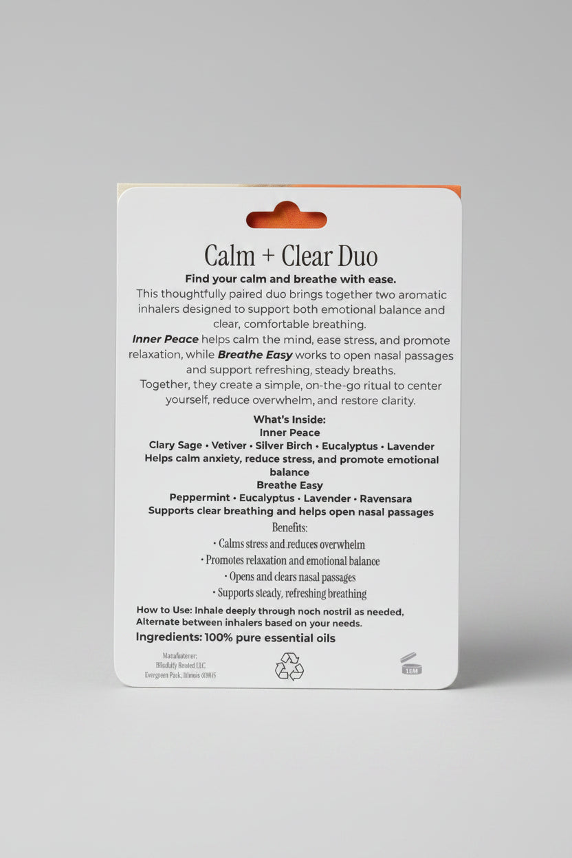 Calm & Clear Duo aromatic nasal inhalers with Breathe Easy and Inner Peace by Blissfully Rooted - image 2