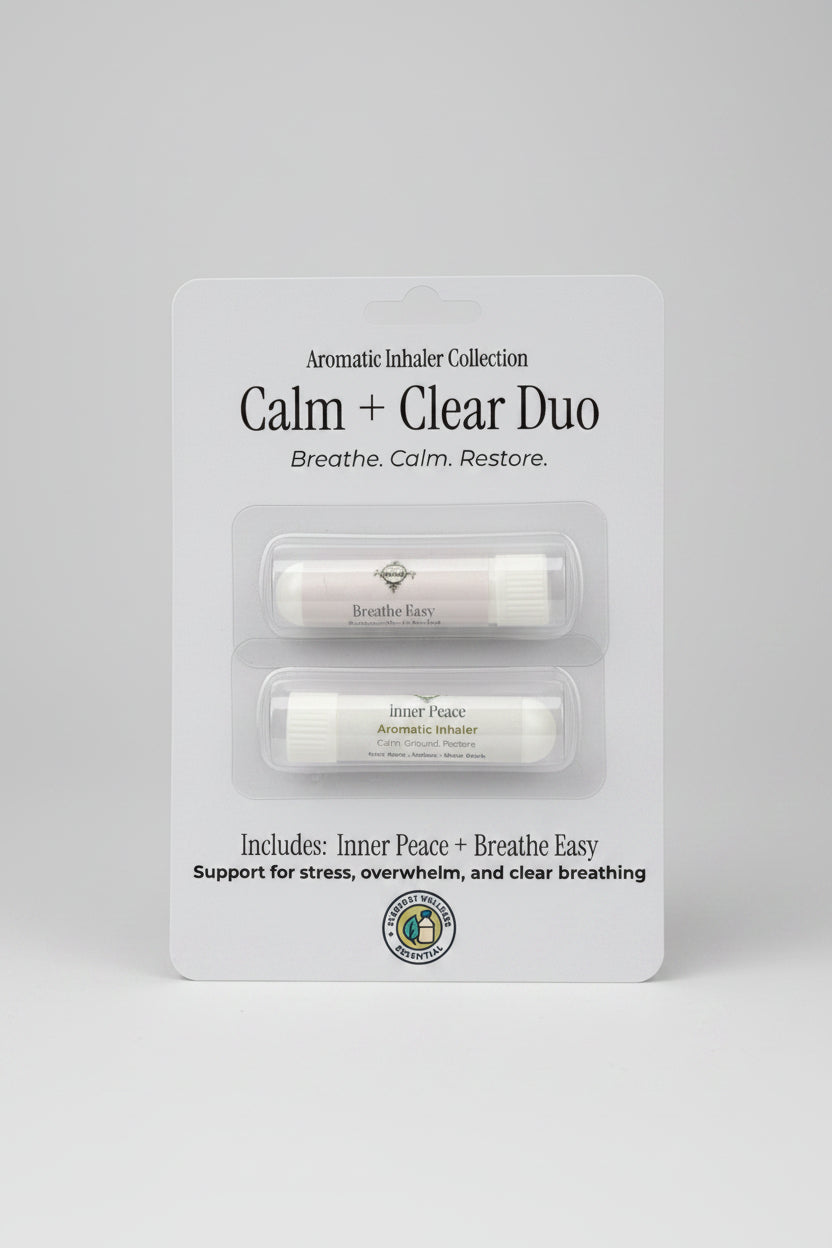 Calm & Clear Duo aromatic nasal inhalers with Breathe Easy and Inner Peace by Blissfully Rooted