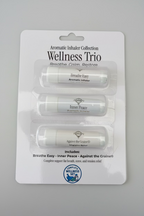 Wellness Trio aromatic nasal inhalers with Breathe Easy, Inner Peace, and Against the Graine by Blissfully Rooted