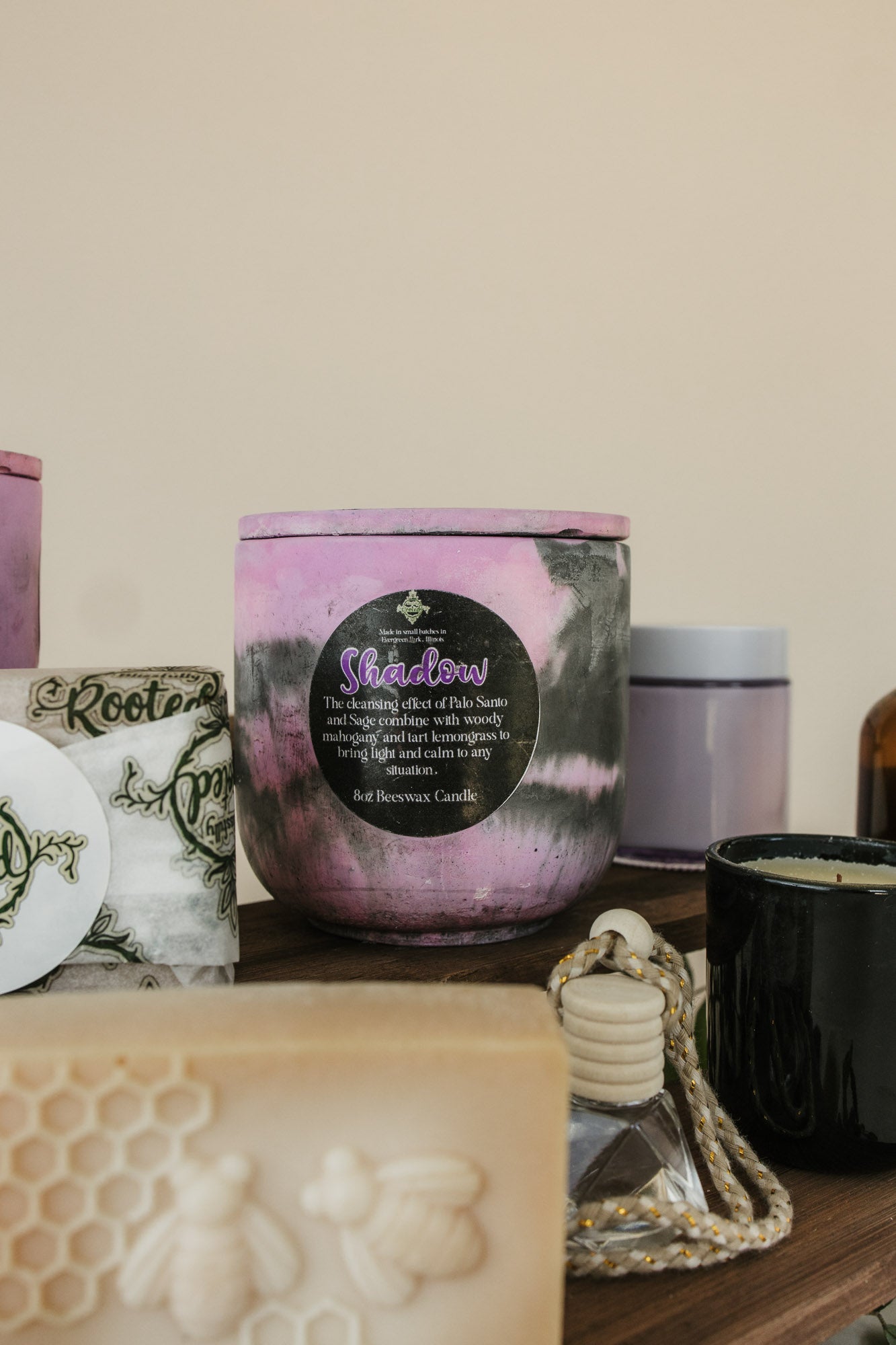 Shadow Aromatherapy Beeswax Candle – Palo Santo & Sage – Long-Lasting, Purifies & Grounds