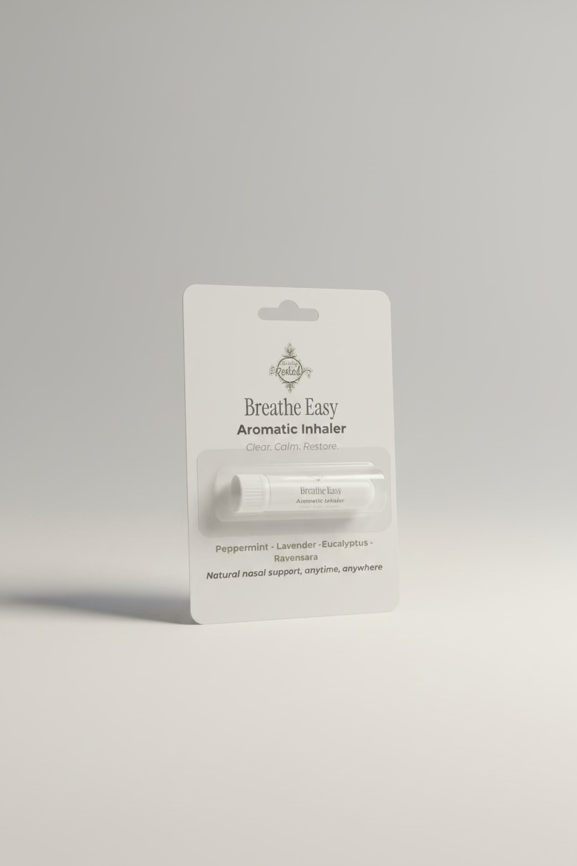 Breathe Easy aromatic inhaler in a blister packaging on a neutral surface