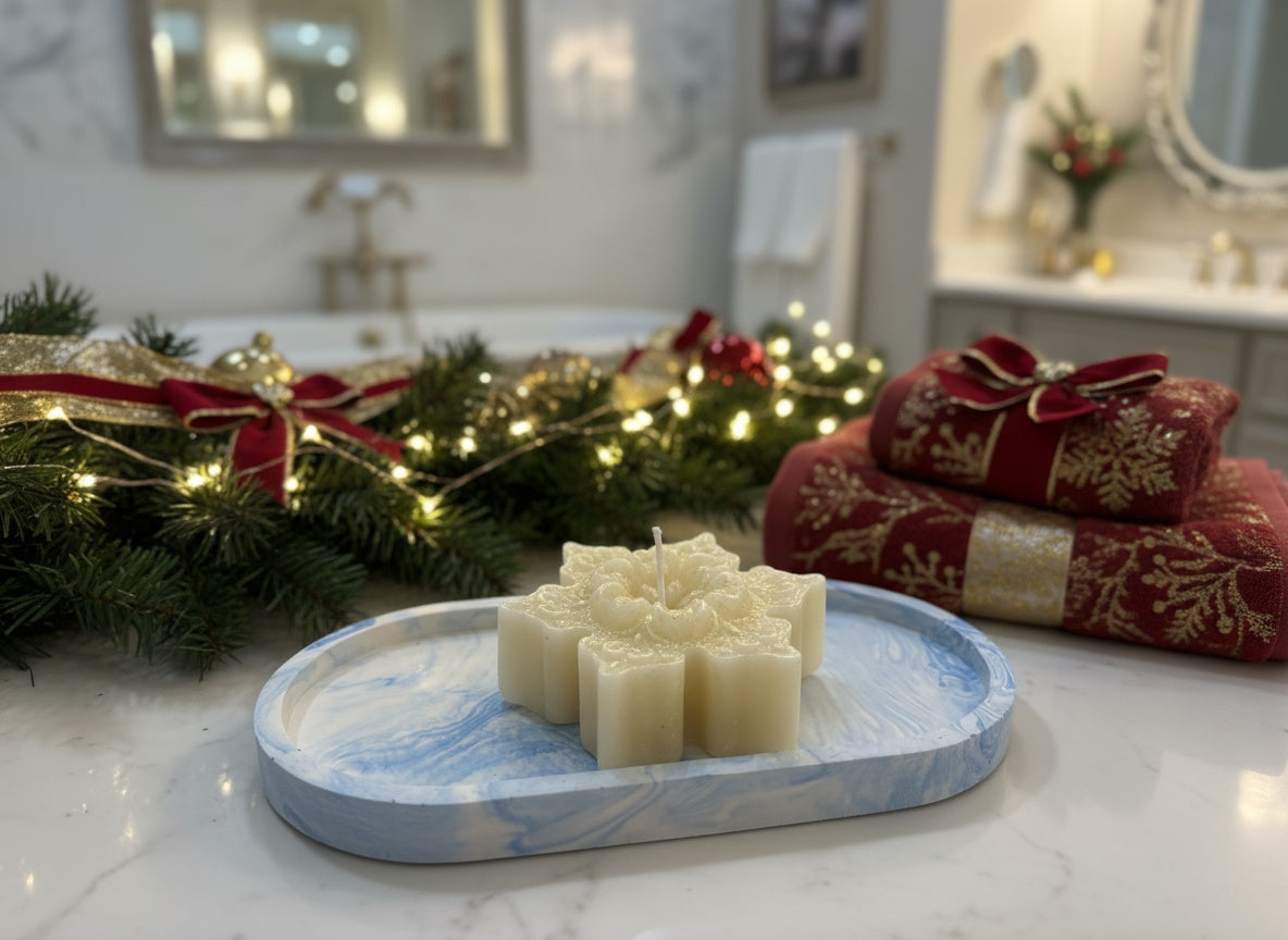 Christmas on the Coast Snowflake Pillar and Tray Set