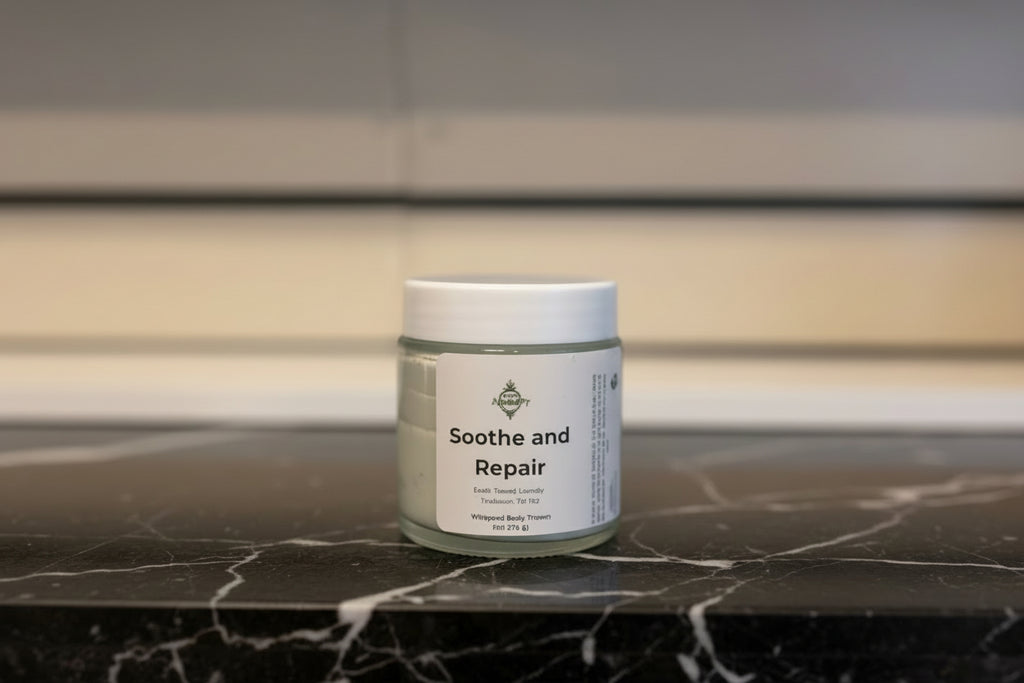 Jar of Soothe & Repair Cream on a marble counter