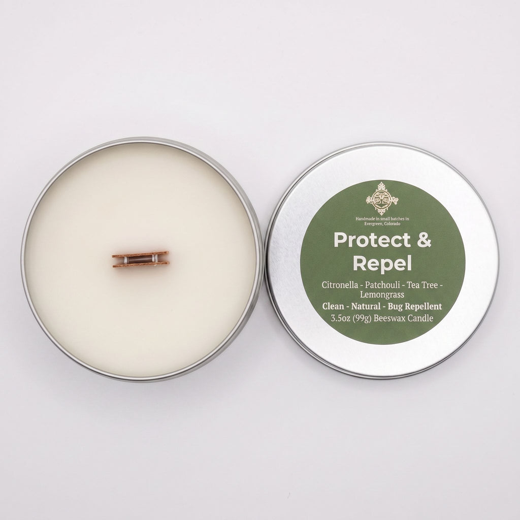 Protect & Repel Beeswax Candle Tin – 3.5oz, Wood Wick, DEET-Free